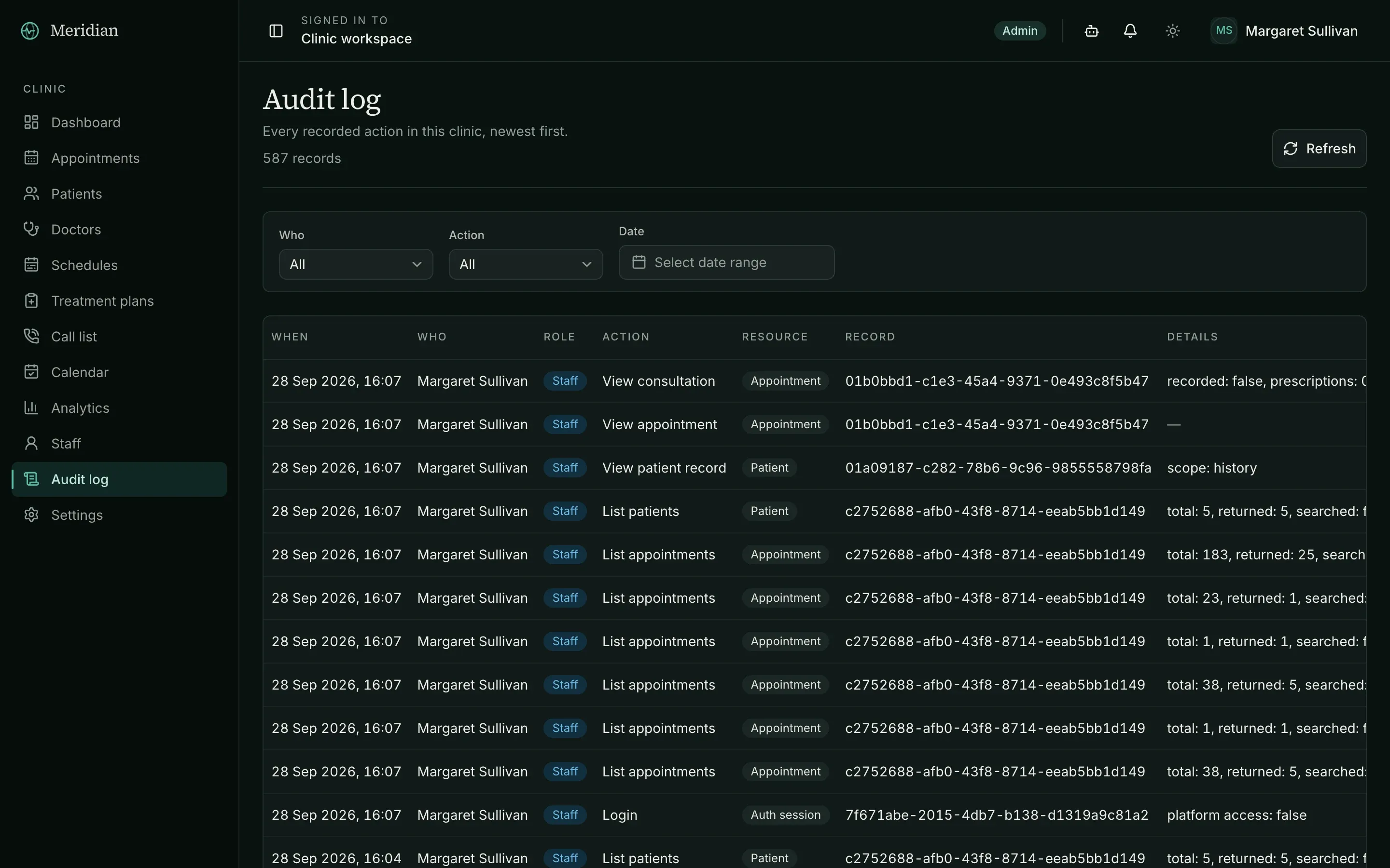 Meridian — Audit log