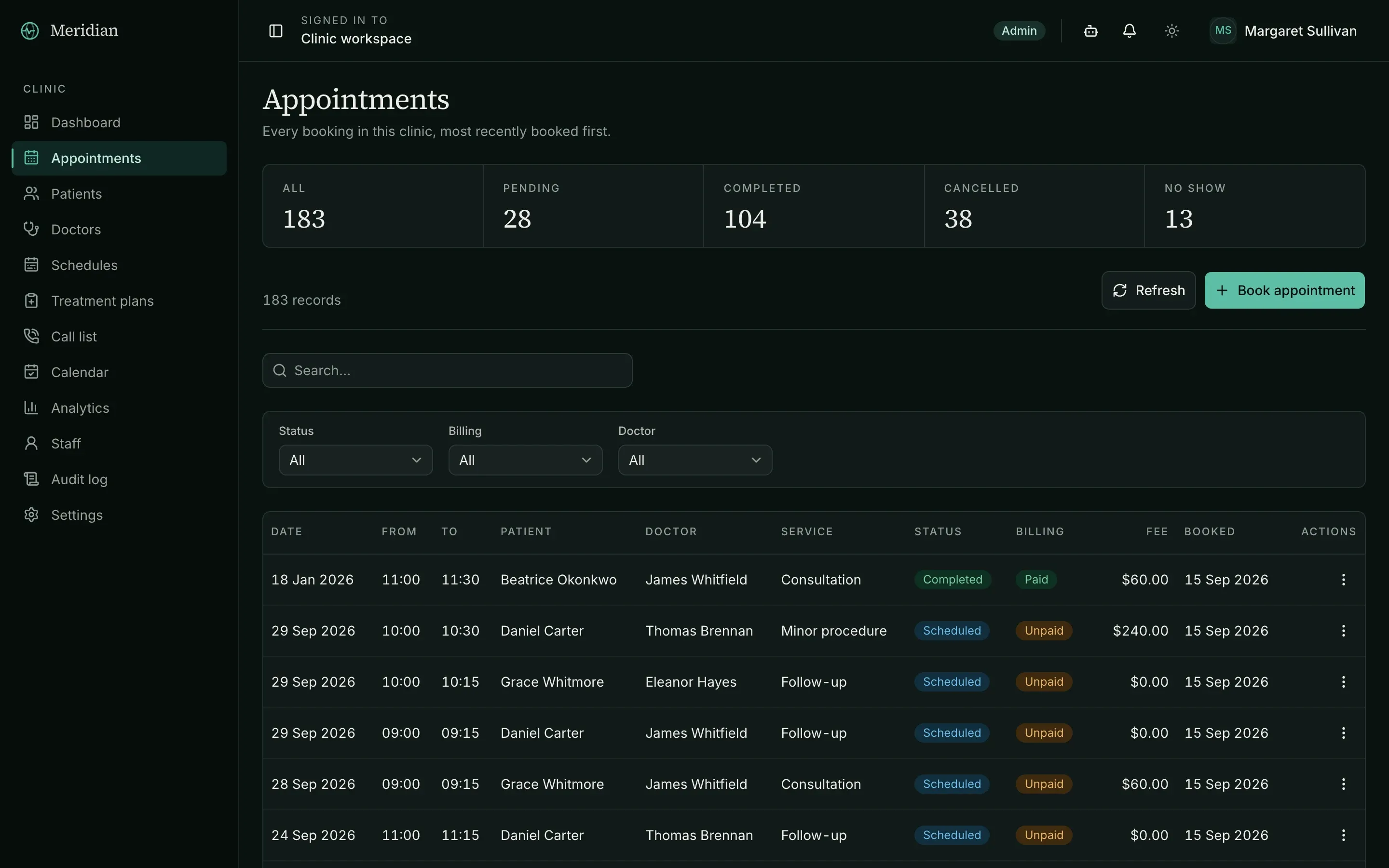 Meridian — Appointments & billing