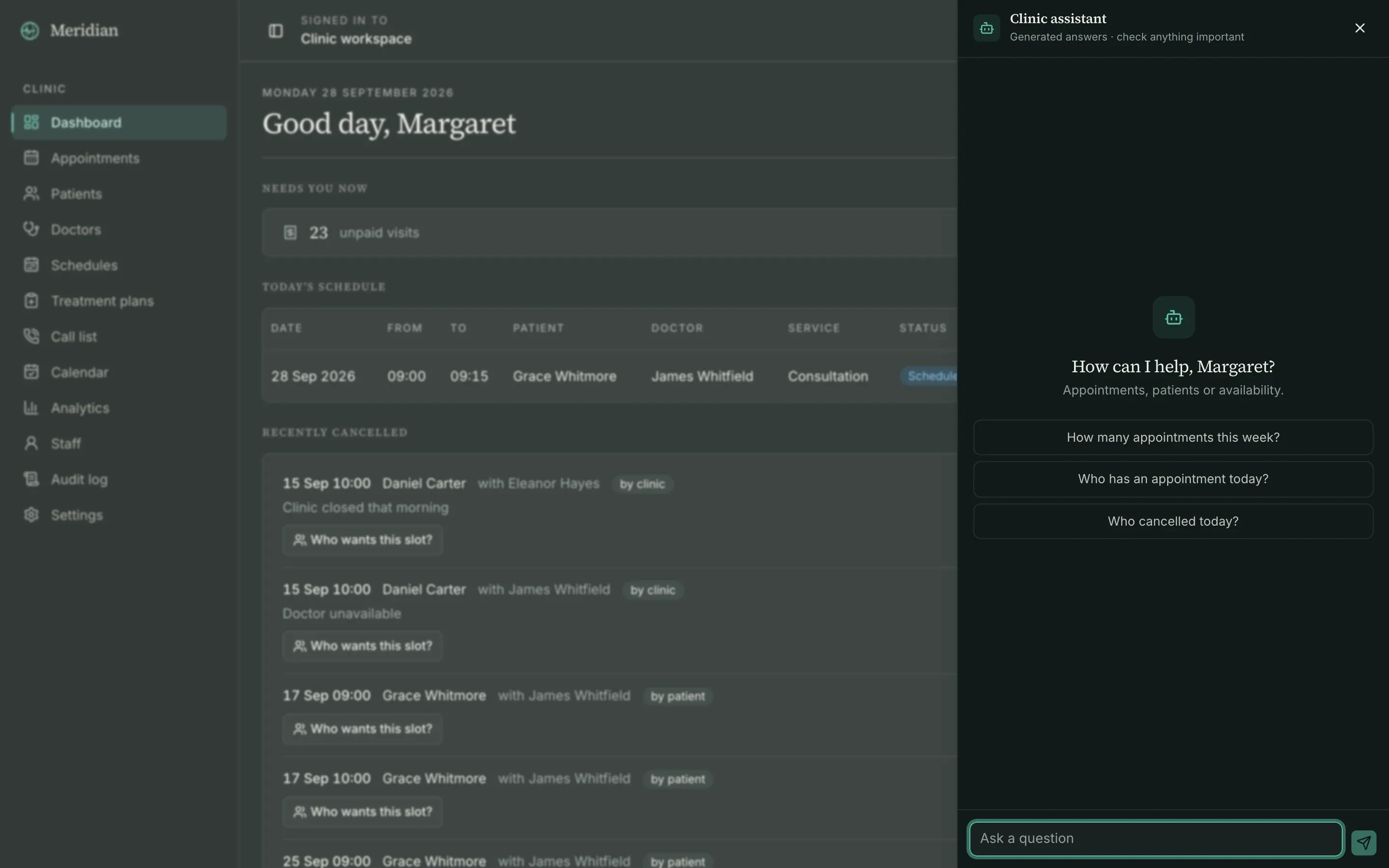 Meridian — AI clinic assistant