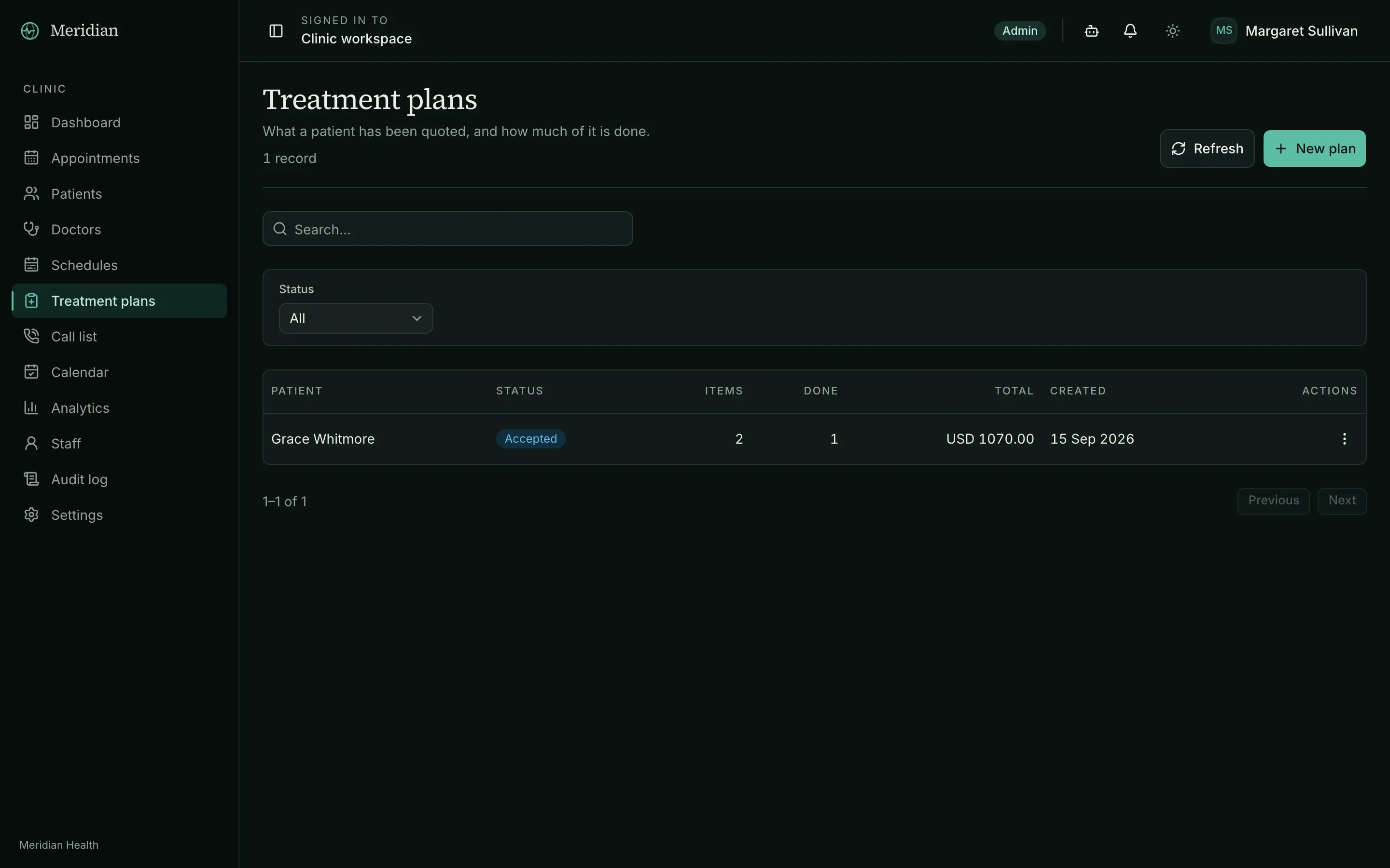 Meridian — Treatment plans